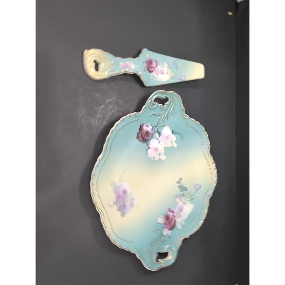Victorian Style Cake Plate & Server Knife, 1898 China Company, Vintage Cake‎ Set - Picture 1 of 10